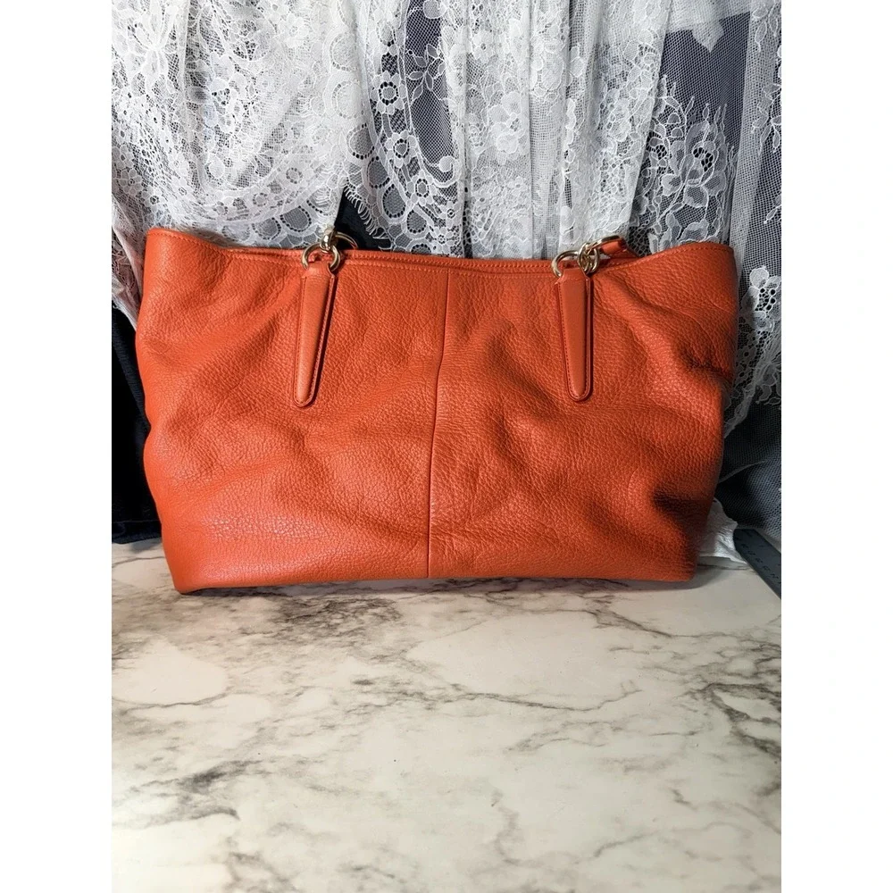 Coach Orange Leather Street Zip‎ Tote Casual Large Shoulder Bag (A2955)